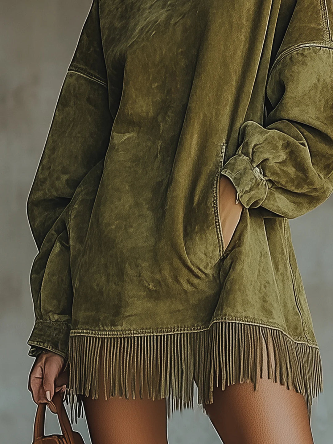 Darcie | Turtleneck Dress with Suede Fringe