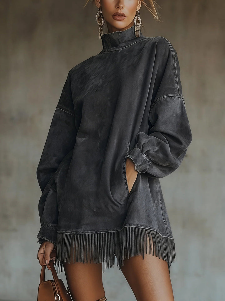 Darcie | Turtleneck Dress with Suede Fringe