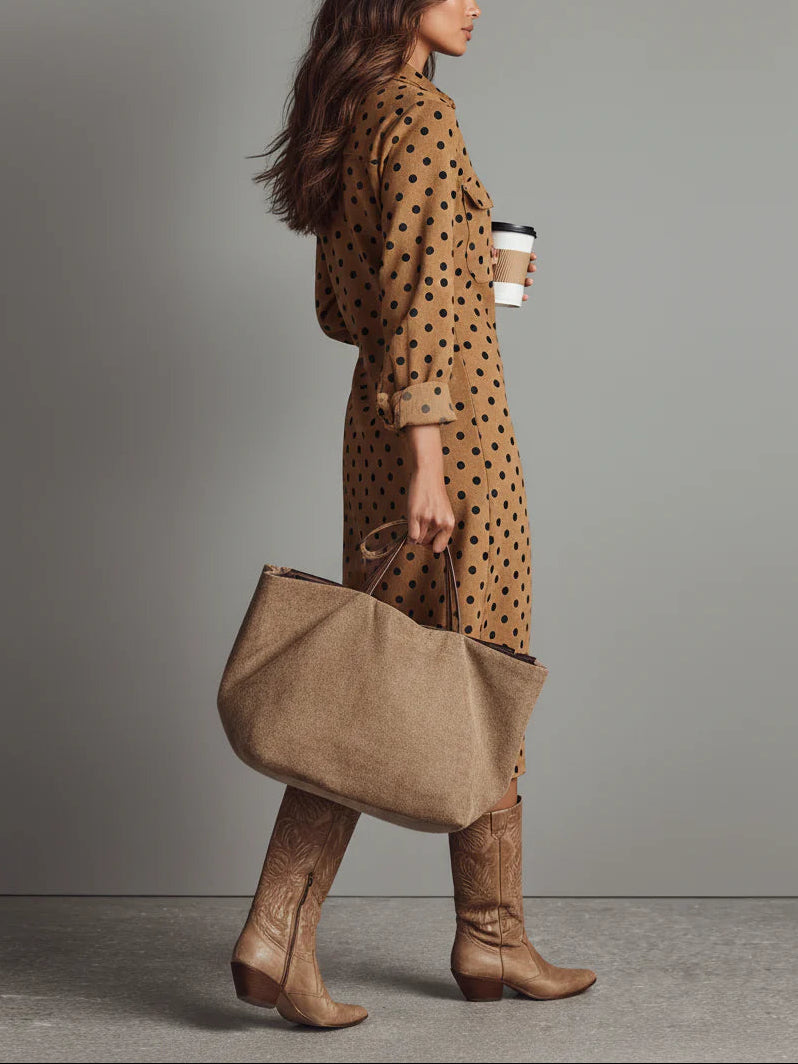 Claudia | Midi Dress in Polka Dot Faux Leather
