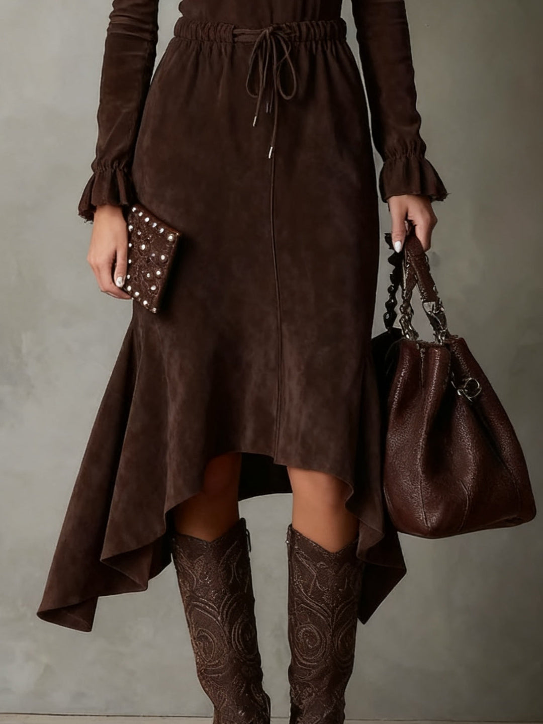 Isla | Suede Midi Dress Featuring a Tied Waist